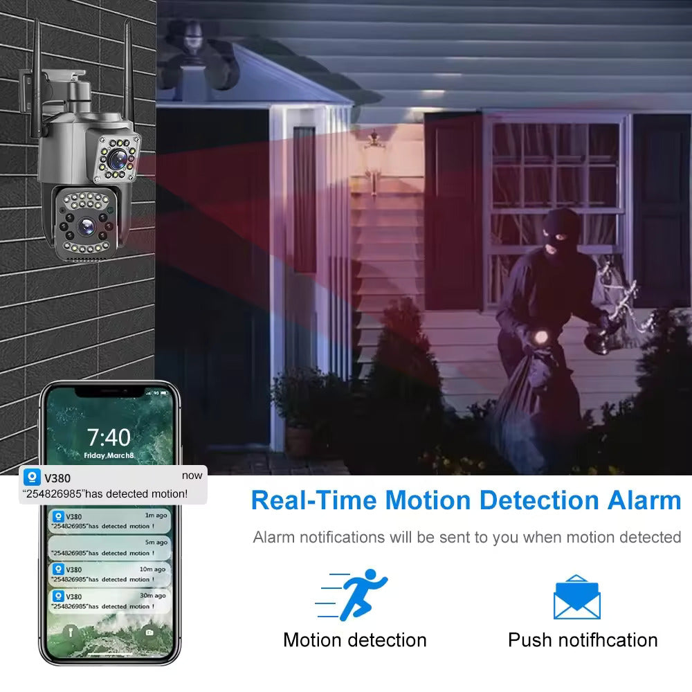Outdoor Dual Lens PTZ 360° Wifi Security Camera