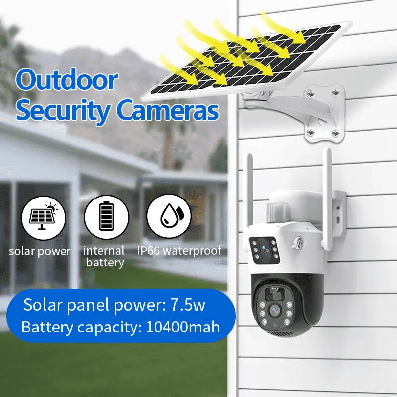 Solar Power Outdoor Dual lens 4G SIM PTA Approved police light Security Camera Built-In-Battery Back Up