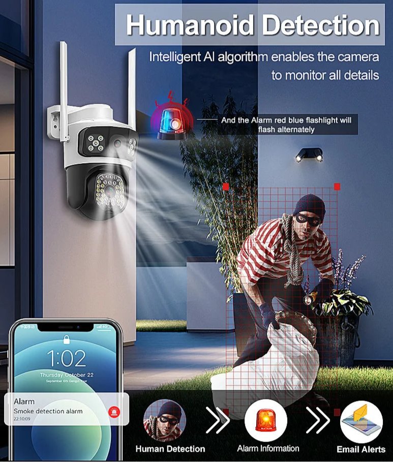 Outdoor Triple Lens PTZ 360° Wifi Security Camera