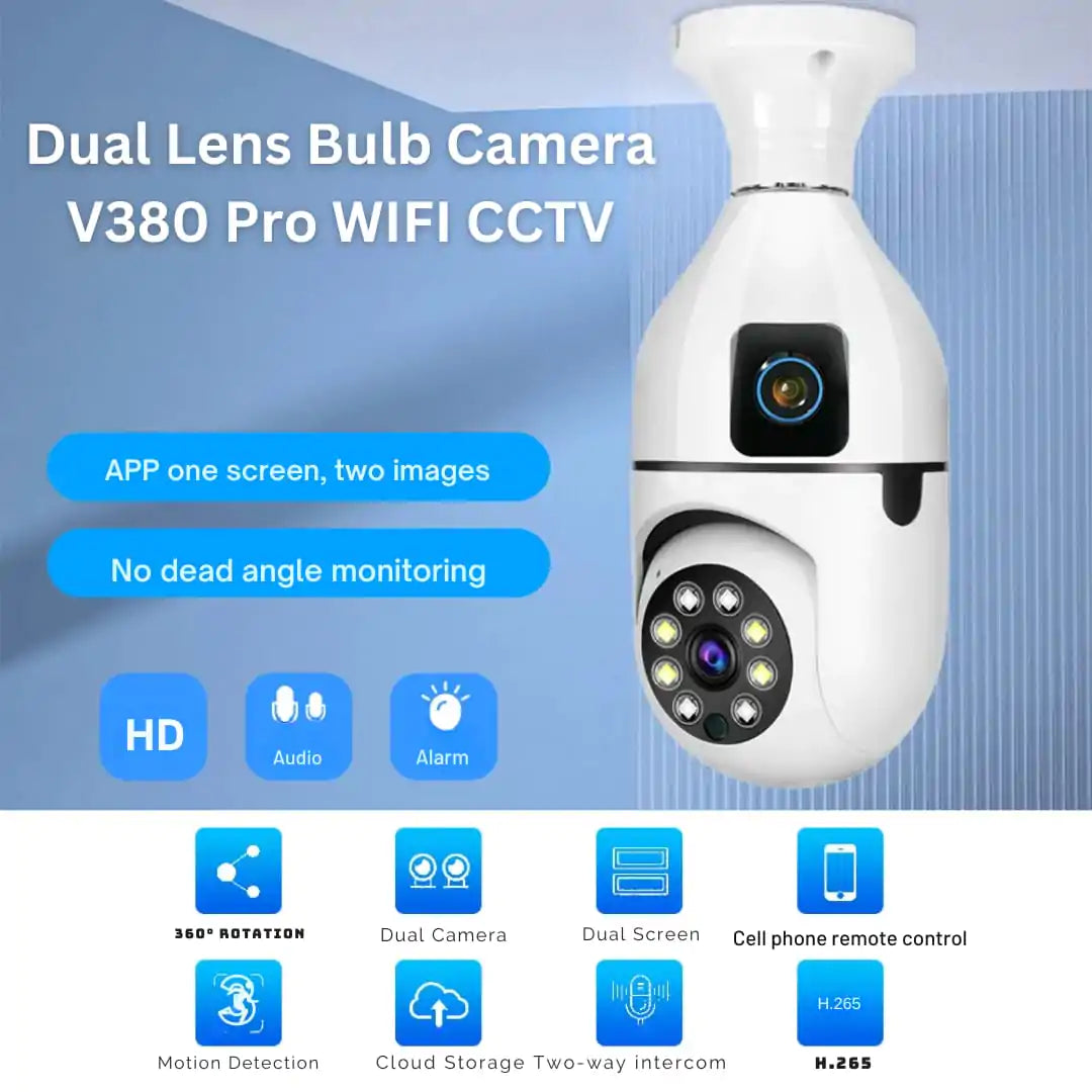 360Β° Indoor Bulb holder Dual Lens WiFi Security Camera