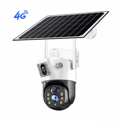 Solar Power Outdoor Dual lens 4G SIM PTA Approved police light Security Camera Built-In-Battery Back Up
