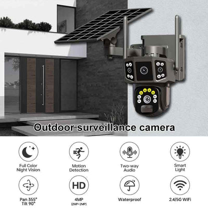 3 ( Triple ) lens Solar Power Outdoor Wifi Security Camera Built-In-Battery Back Up