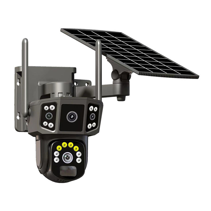3 ( Triple ) lens Solar Power Outdoor Wifi Security Camera Built-In-Battery Back Up