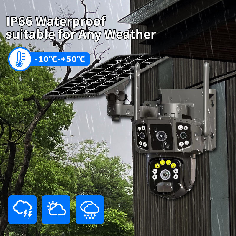 3 ( Triple ) lens Solar Power Outdoor Wifi Security Camera Built-In-Battery Back Up