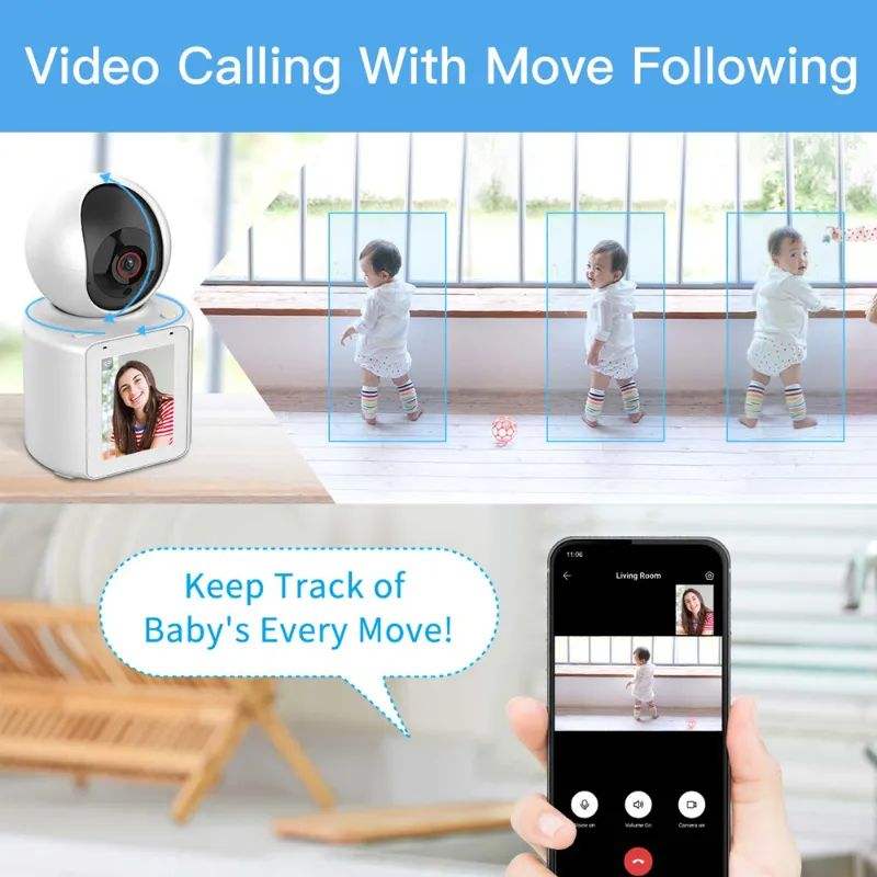 Baby Monitor & Indoor PTZ 360° WiFi Security Camera  UHD Display