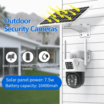 Solar Power Outdoor Dual lens 4G SIM PTA Approved police light Security Camera Built-In-Battery Back Up