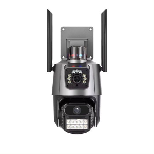كاميرا مراقبة خارجية ثنائية العدسات 4G PTZ 360 درجة تعمل بالواي فاي