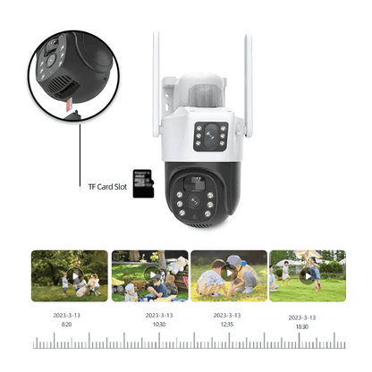 Solar Power Outdoor Dual lens 4G SIM PTA Approved police light Security Camera Built-In-Battery Back Up